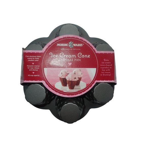 Nordic Ware Ice Cream Cone Cupcake Pan 4-Cup Capacity Nonstick Aluminum Bakeware - Picture 2 of 5